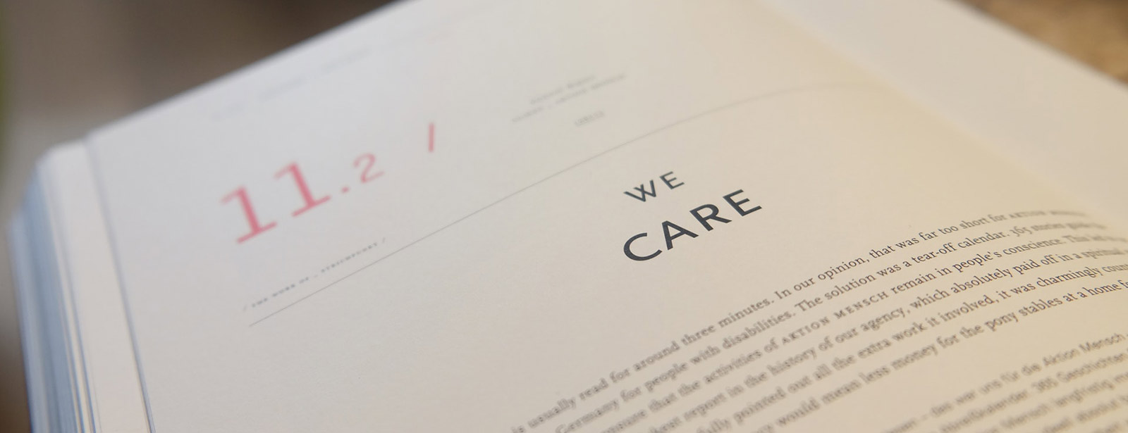 Book with words, we care.