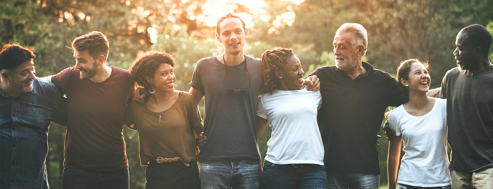 Cheerful Diverse People Linking Arms